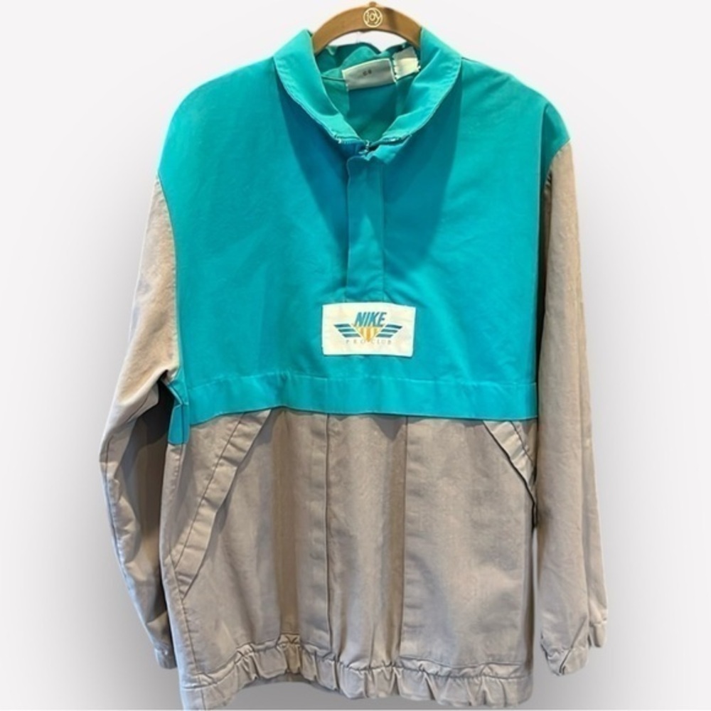 🕺🐠Vintage Nike Pro Club windbreaker half zip teal gray color block medium